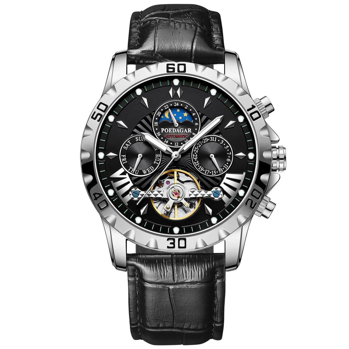 Men's Skeleton Tourbillon Automatic Watch with Week Date