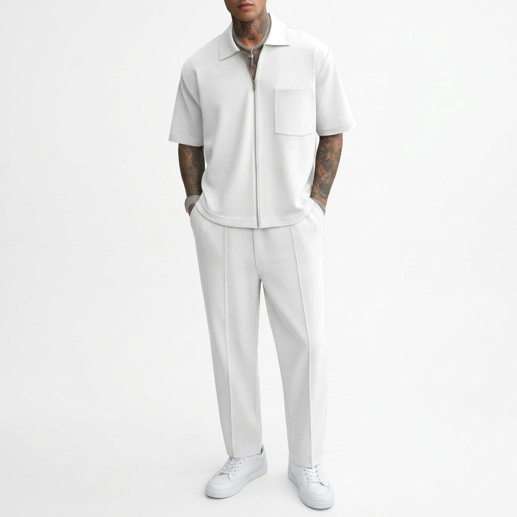 Men's Casual Half-Zip Polo Shirt and Pants Tracksuit Set
