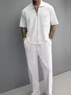 Men's Casual Half-Zip Polo Shirt and Pants Tracksuit Set