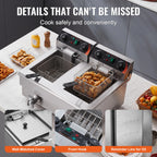 Commercial Electric Dual Tank Countertop Deep Fryer with Drain Valves