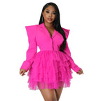 Women's Solid Color Dashiki Long Sleeve Mini Dress
