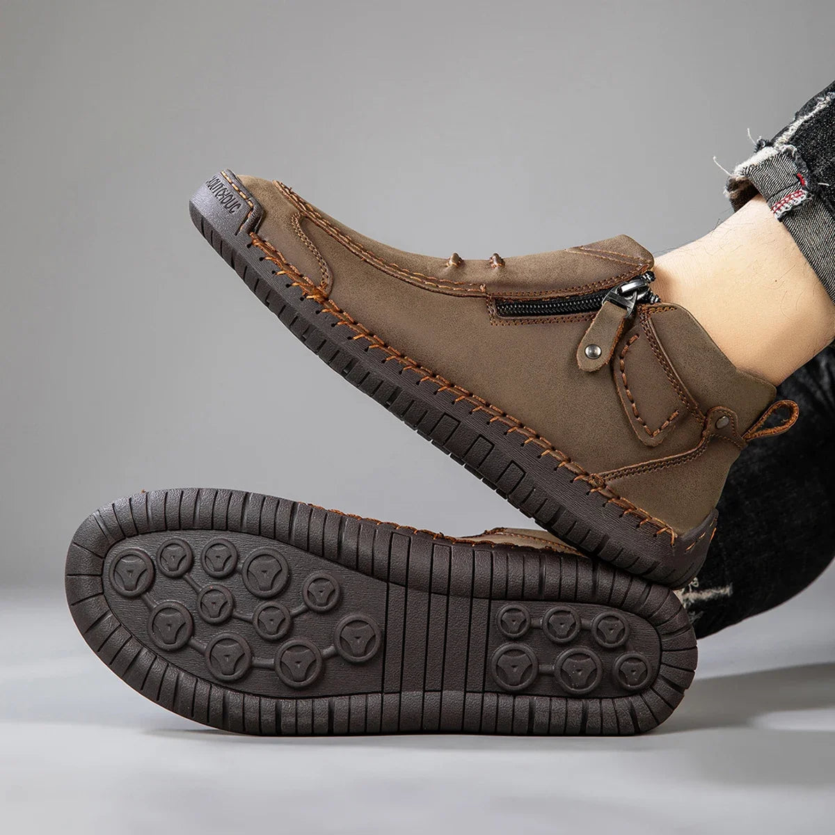 Men's Handmade Leather Ankle Boots Breathable Casual Shoes