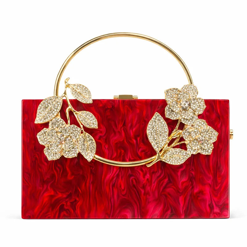 Women's Luxury Acrylic Floral Evening Clutch Bag