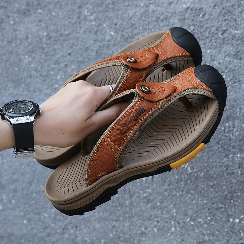 Men's Genuine Cow Leather Anti-Slip Beach Flip Flops