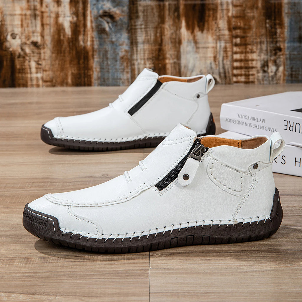 Men's Handmade Leather Ankle Boots Breathable Casual Shoes