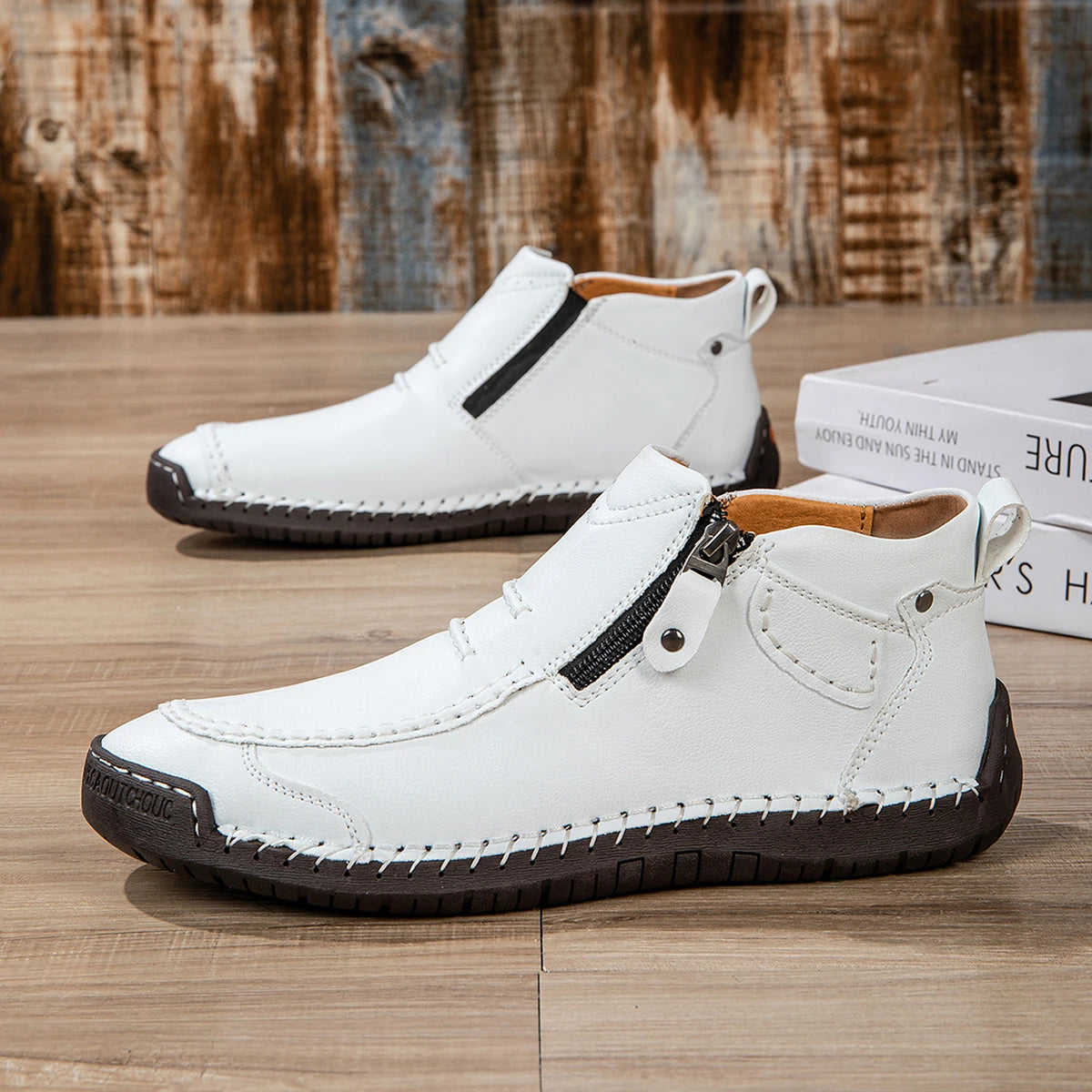 Men's Handmade Leather Ankle Boots Breathable Casual Shoes