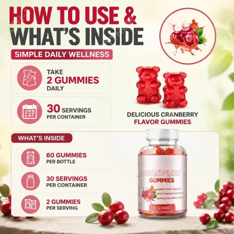 Cranberry Urinary Tract Health Support Dietary Supplement Gummies