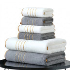 Soft Absorbent Polyester Bath Towel Set with Gold Accents