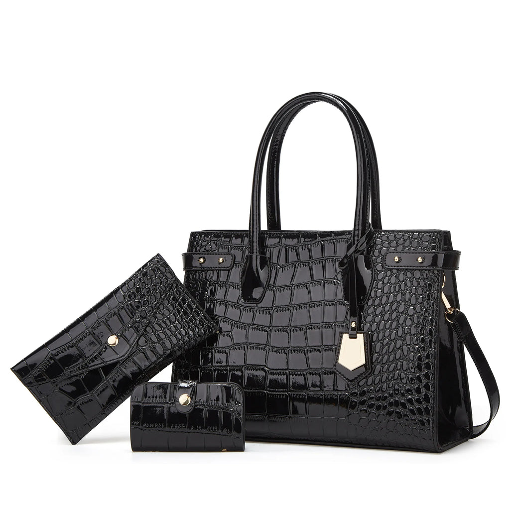 Women's Crocodile Pattern PU Leather Crossbody Shoulder Tote Bag