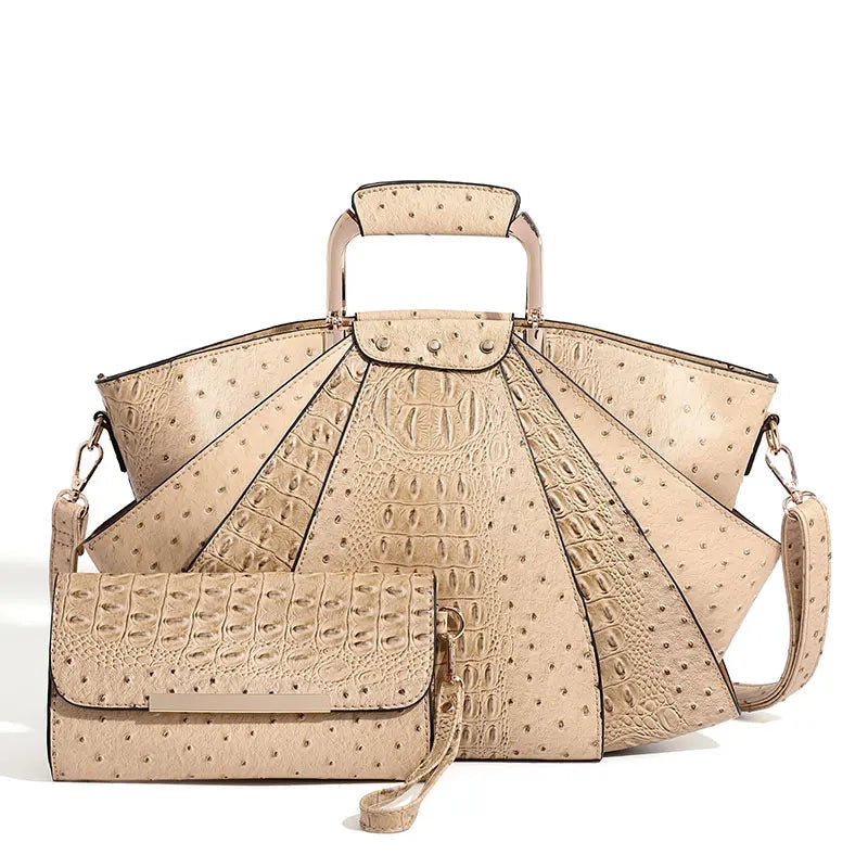 Women's Metal Top Handle PU Leather Large Capacity Shoulder Tote Bag