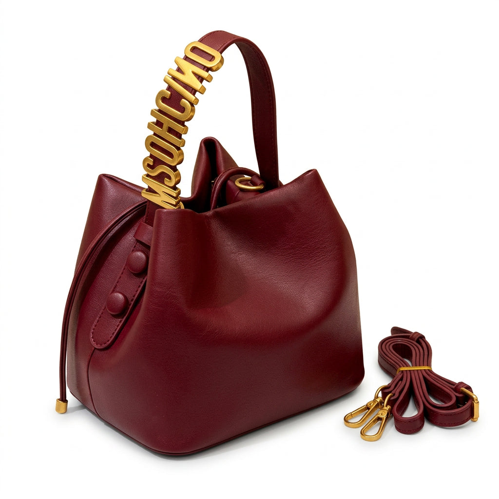 Women's Gold Letter Drawstring Handbag Crossbody Bucket Bag