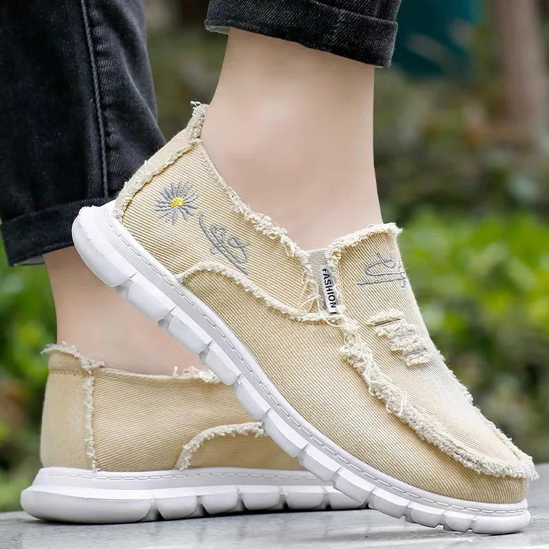Women's Daisy Embroidery Denim Canvas Sneakers