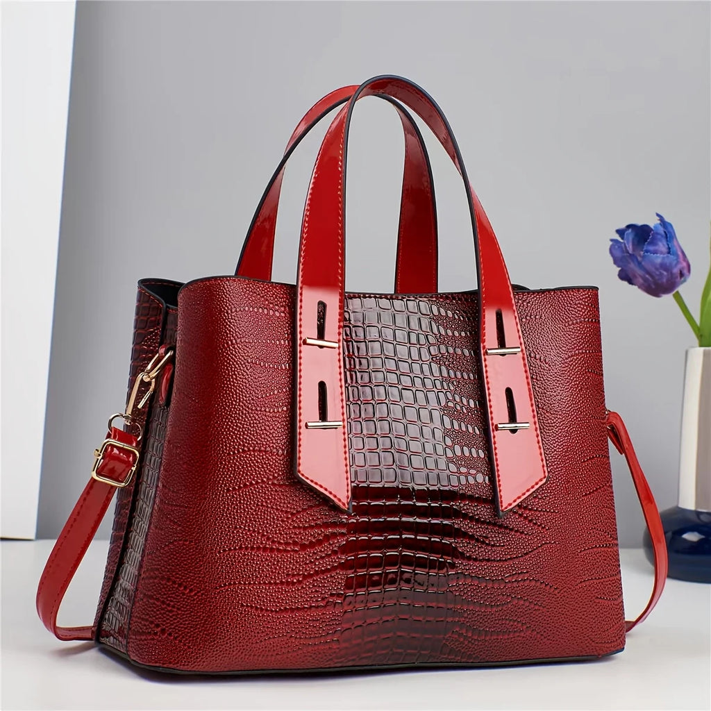 Women's Crocodile Pattern PU Leather Shoulder Tote Bag