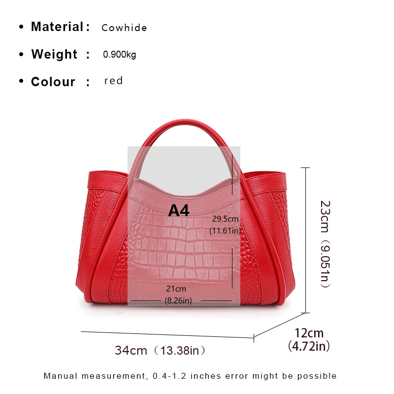 Women's Crocodile Pattern Cowhide Leather Handbag Tote Bag Q1341