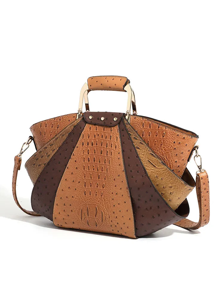 Women's Metal Top Handle PU Leather Large Capacity Shoulder Tote Bag