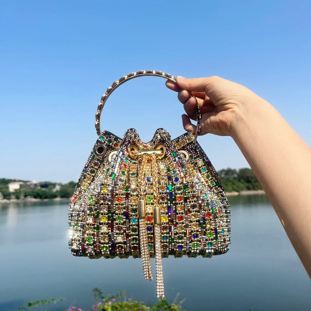 Women's Luxury Crystal Rhinestone Evening Bucket Bag