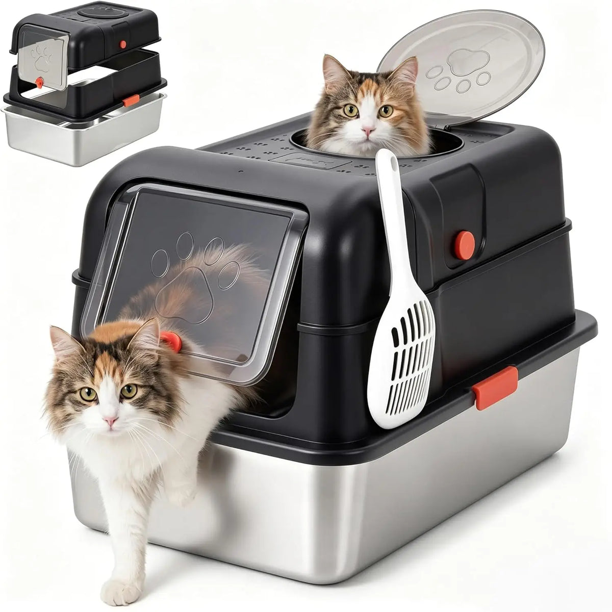 Enclosed Stainless Steel Cat Litter Box for Cats