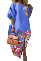 Women's Bohemian Satin Silk Half-Sleeve Maxi Dress