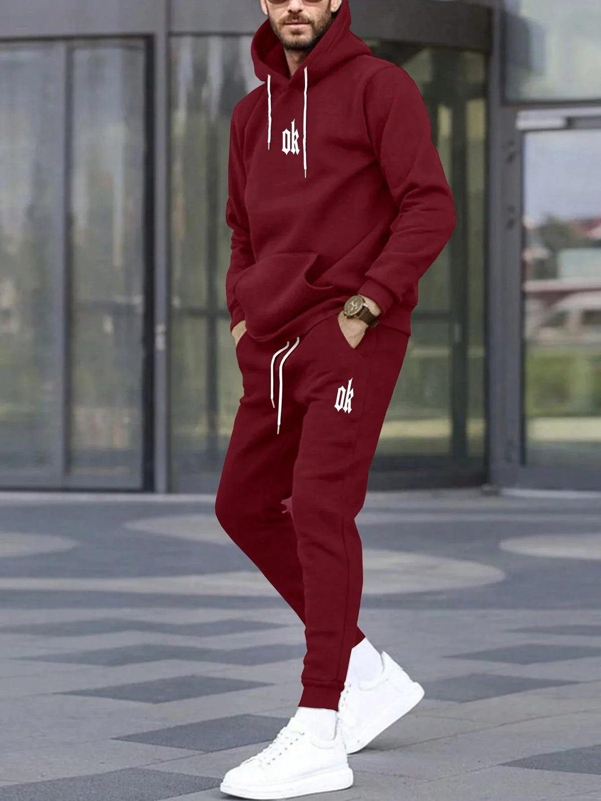 Men's Hooded Pullover and Sweatpants Two-Piece Set