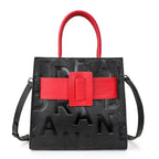 Women's Letter Print Cowhide Leather Large Capacity Handbag