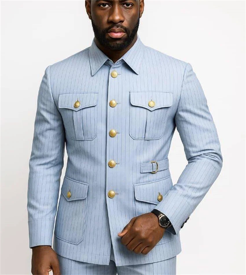 Men's Stripe Safari Slim Fit 2-Piece Suit Set