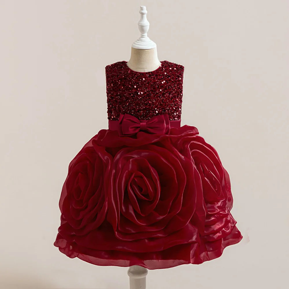 Girls' Sequin 3D Flower Tulle Party Dress