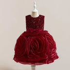 Girls' Sequin 3D Flower Tulle Party Dress