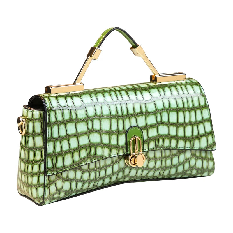 Women's Genuine Leather Crocodile Pattern Green Crossbody Shoulder Bag