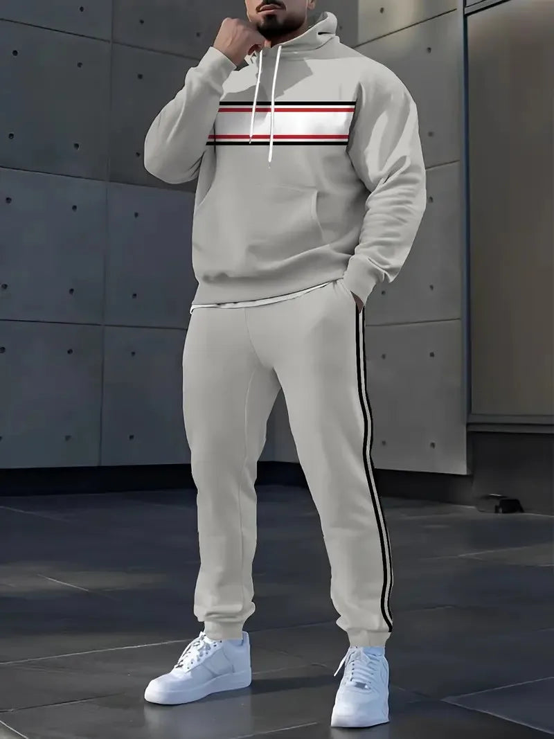 Men's Casual 3D Pattern Print Hoodie Tracksuit Set