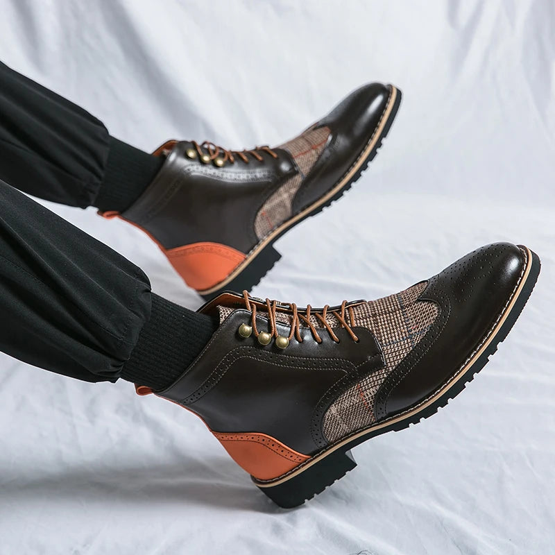 Men's Colorblock Lace-Up Combat Boots