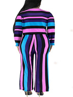 Women's Striped Crop Top and Pants Two-Piece Set 91302