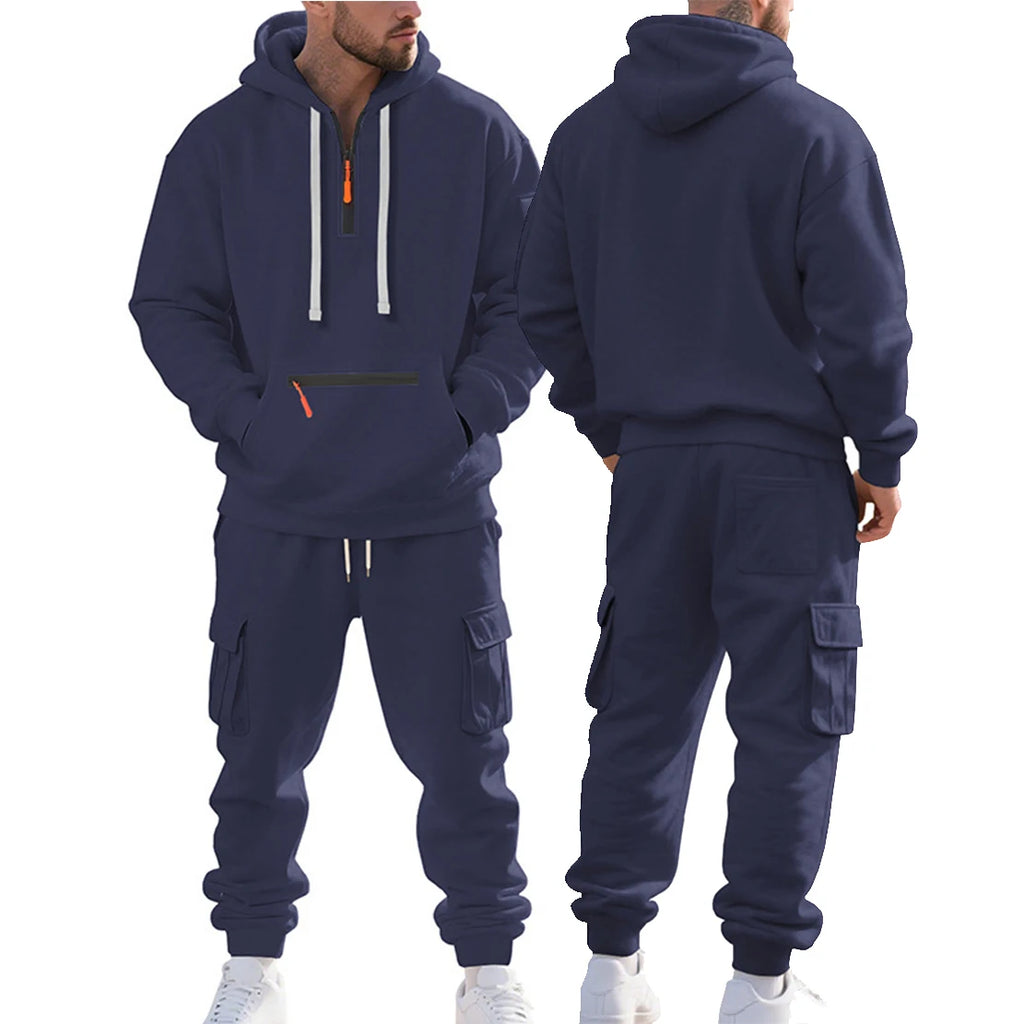Men's Heavyweight Fleece-Lined Half-Zip Two Piece Tracksuit Set