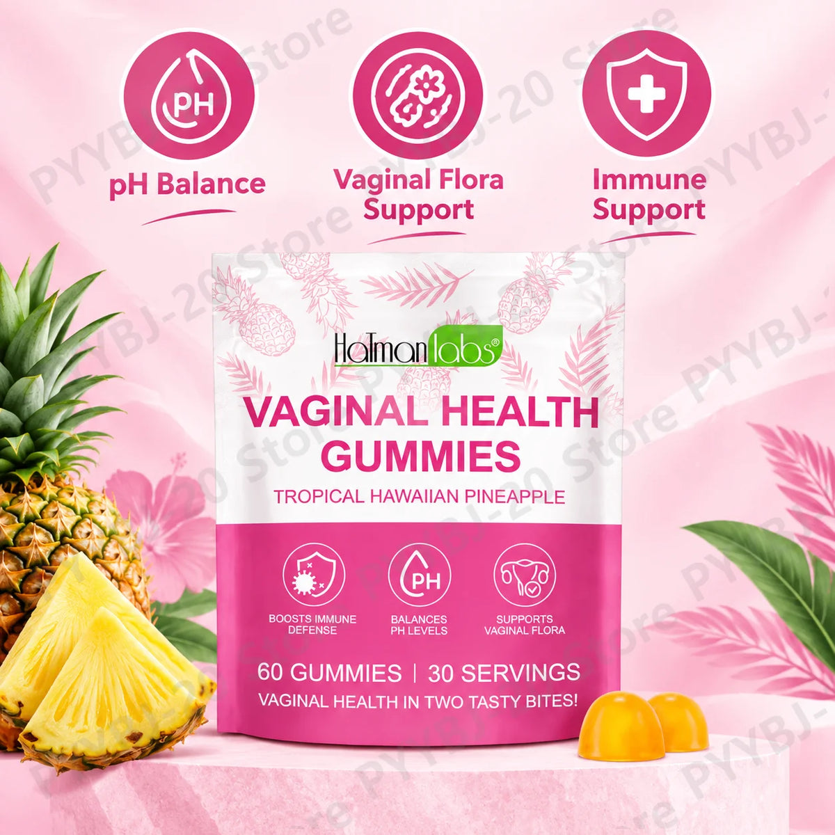Vaginal Probiotic pH Balance Immune Support Dietary Supplement Gummies