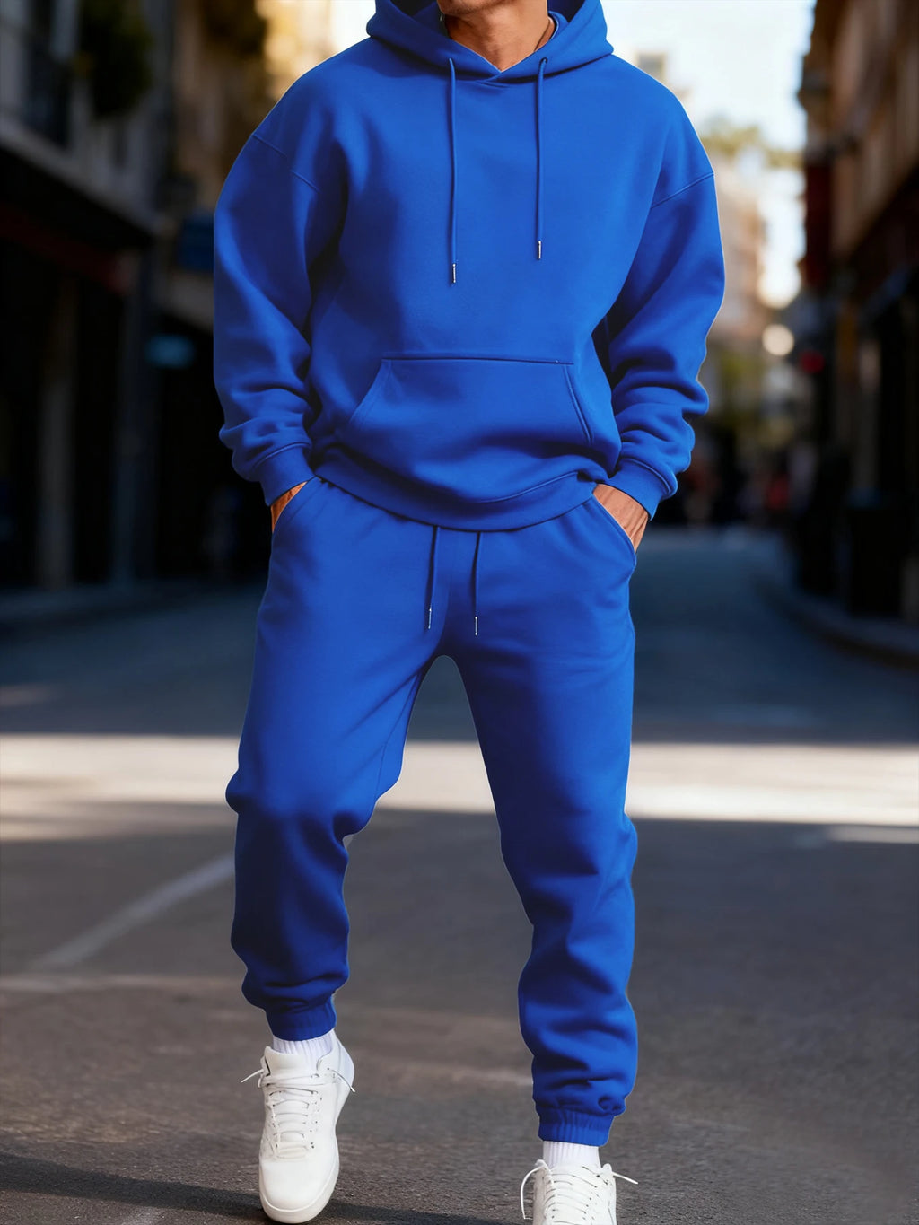 Men's Solid Color Pullover Hoodie and Sweatpants Two-Piece Set