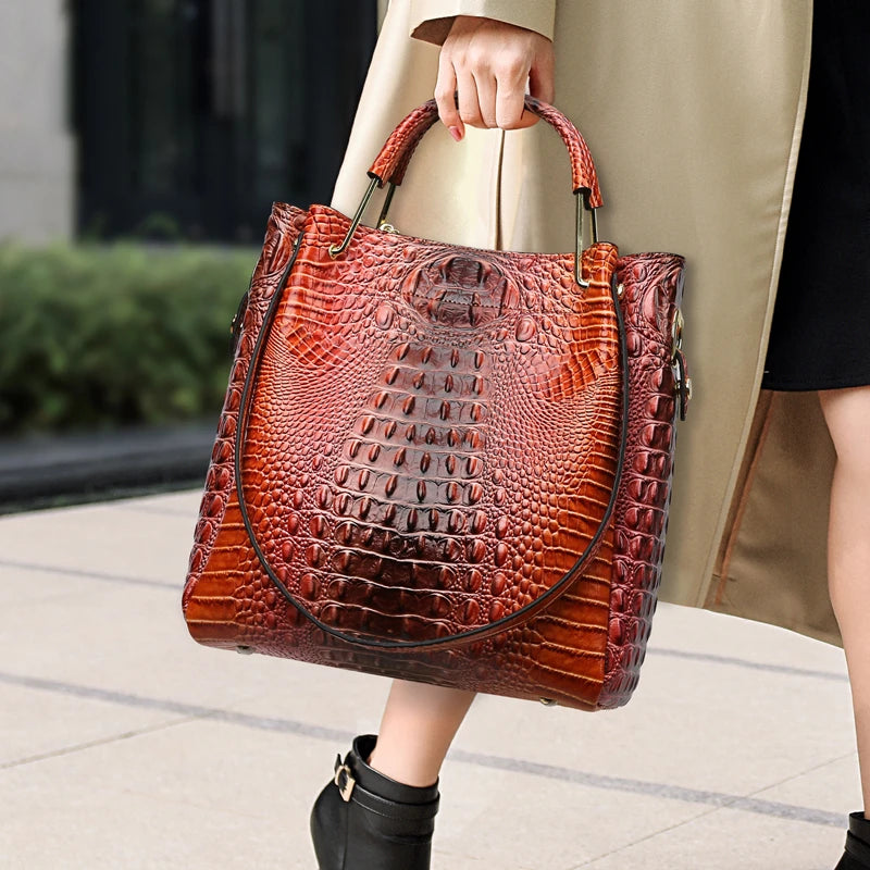 Women's Crocodile Pattern Handbag Shoulder Tote Bag