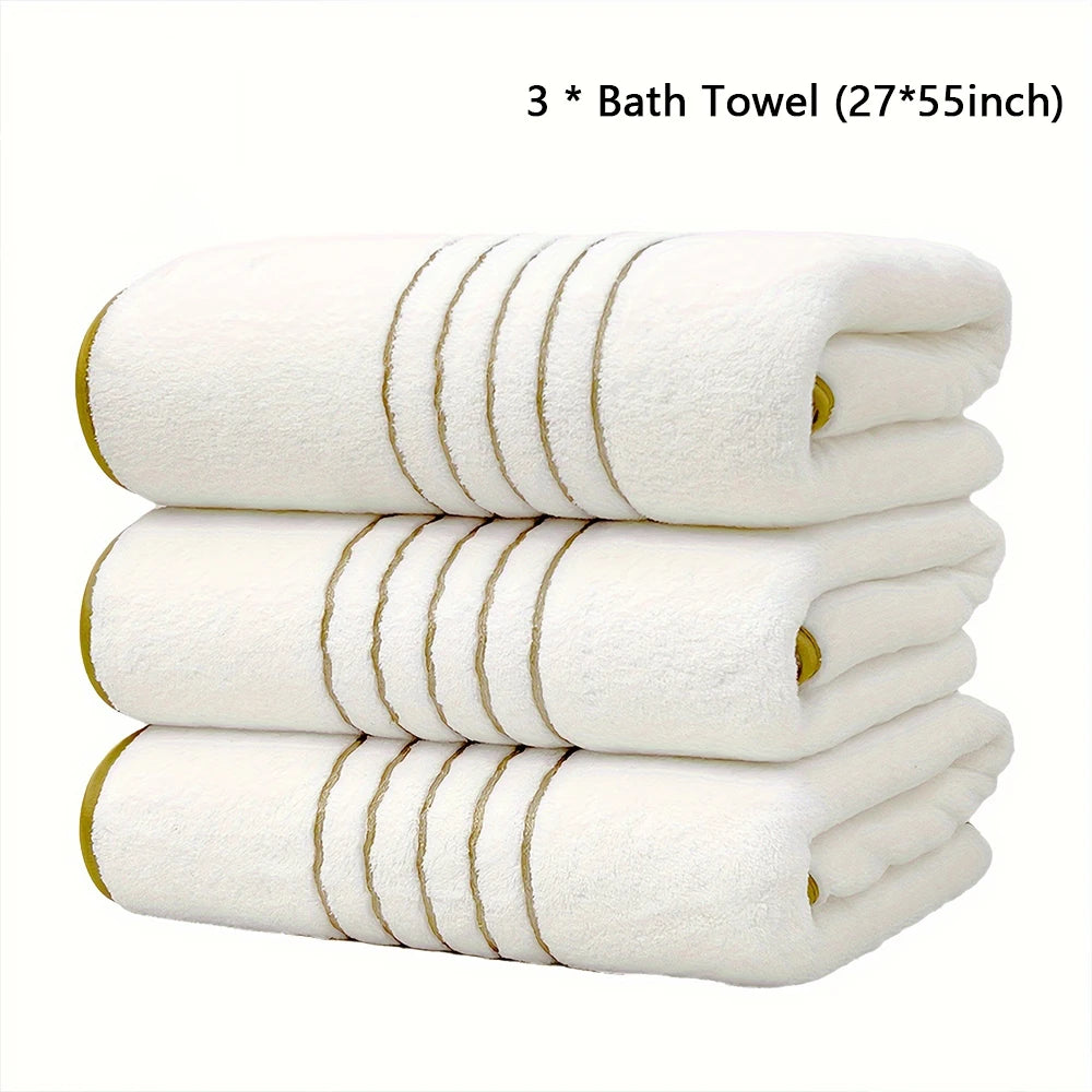 Soft Absorbent Polyester Bath Towel Set with Gold Accents