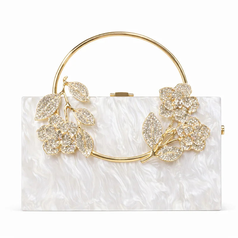 Women's Luxury Acrylic Floral Evening Clutch Bag