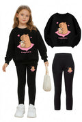 Girls' Heart Capybara Print Sweatshirt and Leggings 2-Piece Set