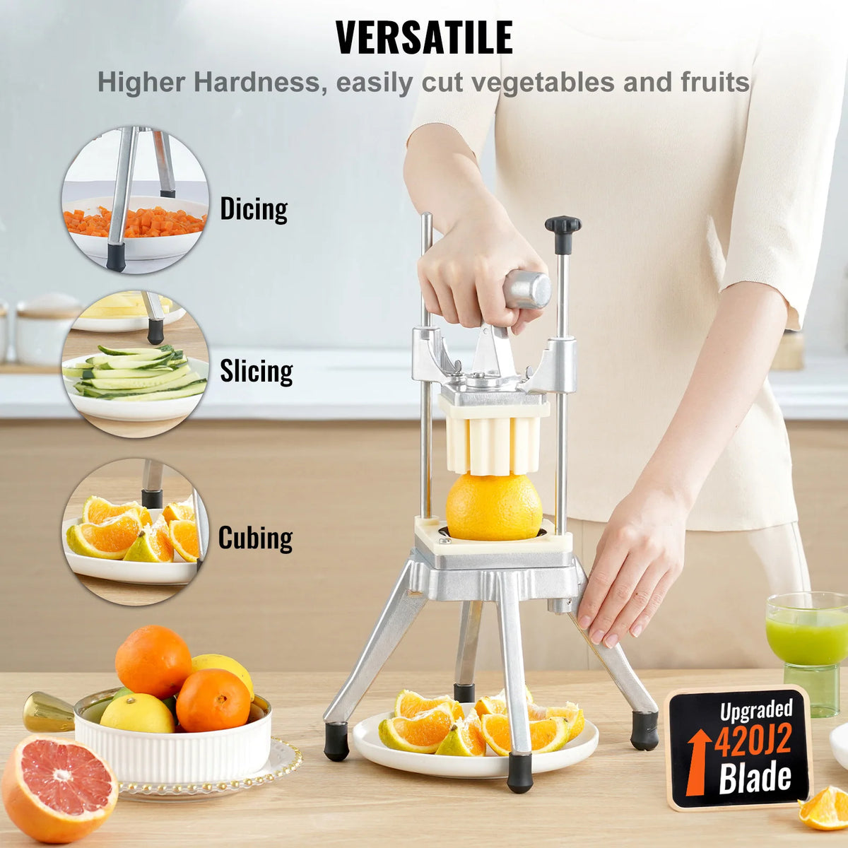Commercial Manual Vegetable and Fruit Dicer with 4 Blades and Tray