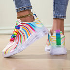 Women's Rainbow Stripe Mesh Lace-Up Casual Sneakers