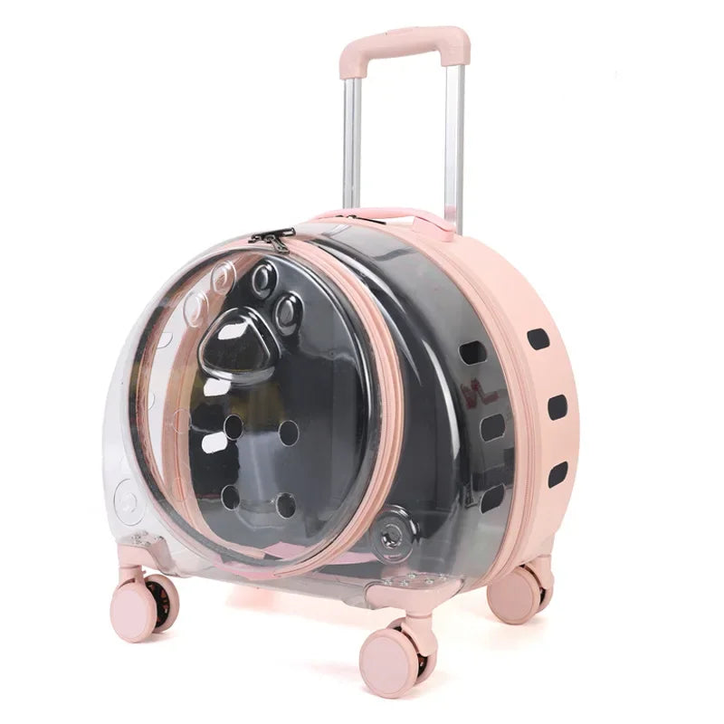 Portable Breathable Rolling Pet Carrier Suitcase for Cats Dogs