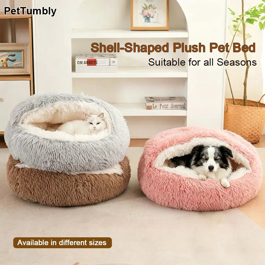 Shell-Shaped Plush Cat Bed for Small Dogs