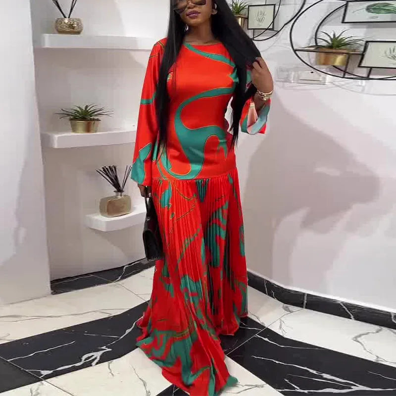 Women's Elegant Dashiki Long Sleeve Maxi Dress