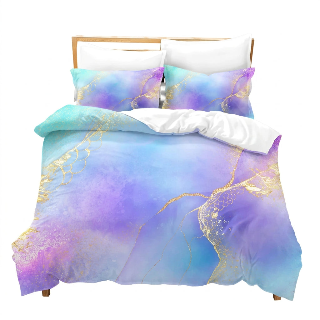 Marble Print Duvet Cover Set Soft Polyester Bedding