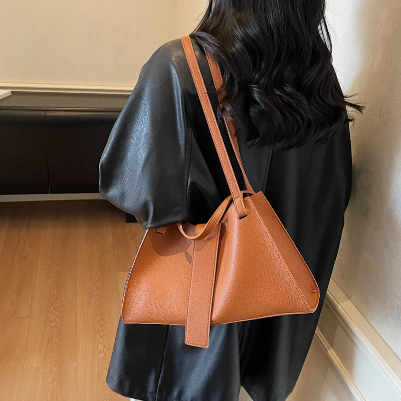 Women's Fashion Solid PU Leather Shoulder Tote Bag