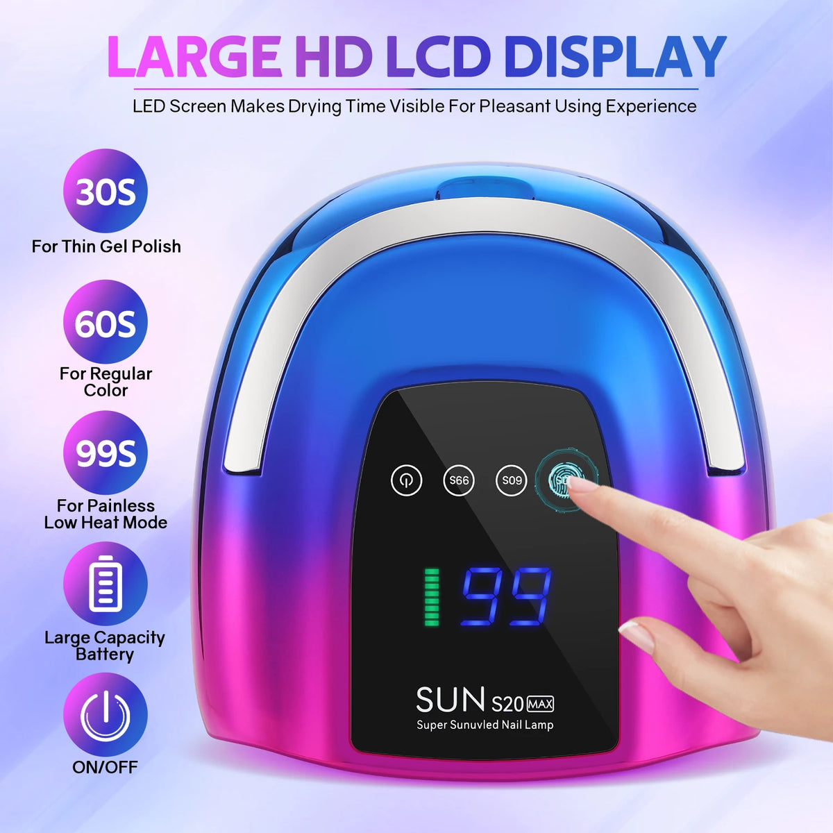 48 LED UV Nail Lamp 200W Rechargeable LCD Screen