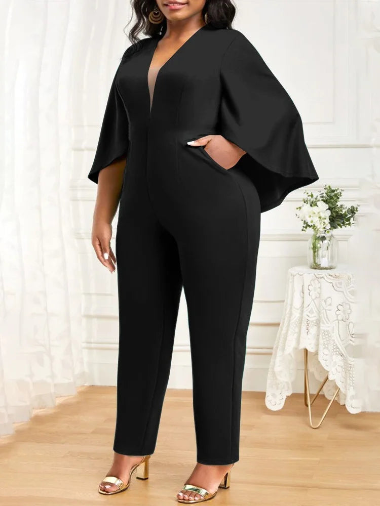 Women's Solid Flared Half Sleeve V-Neck Jumpsuit 41201