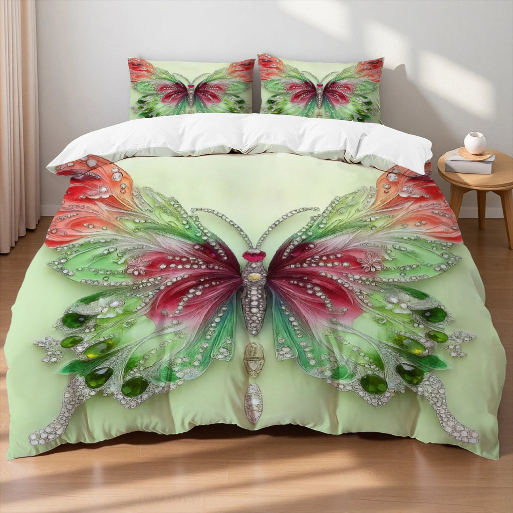 Butterfly Print Microfiber Duvet Cover Set