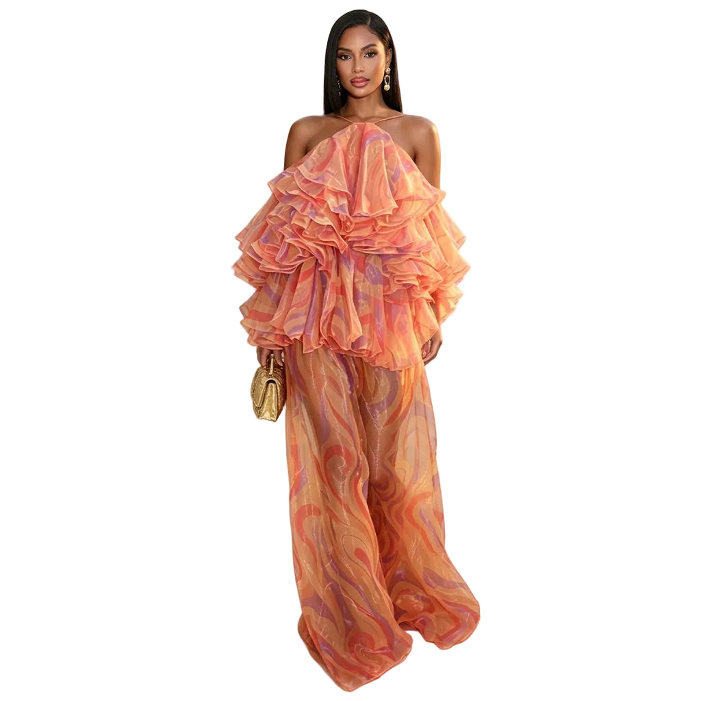 Women's Halter Off Shoulder Ruffle Maxi Dress