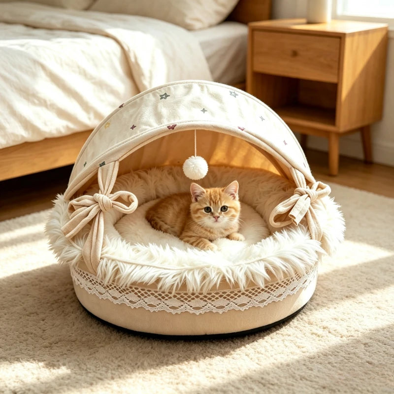 Lace Canopy Pet Cradle Bed for Cats Dogs